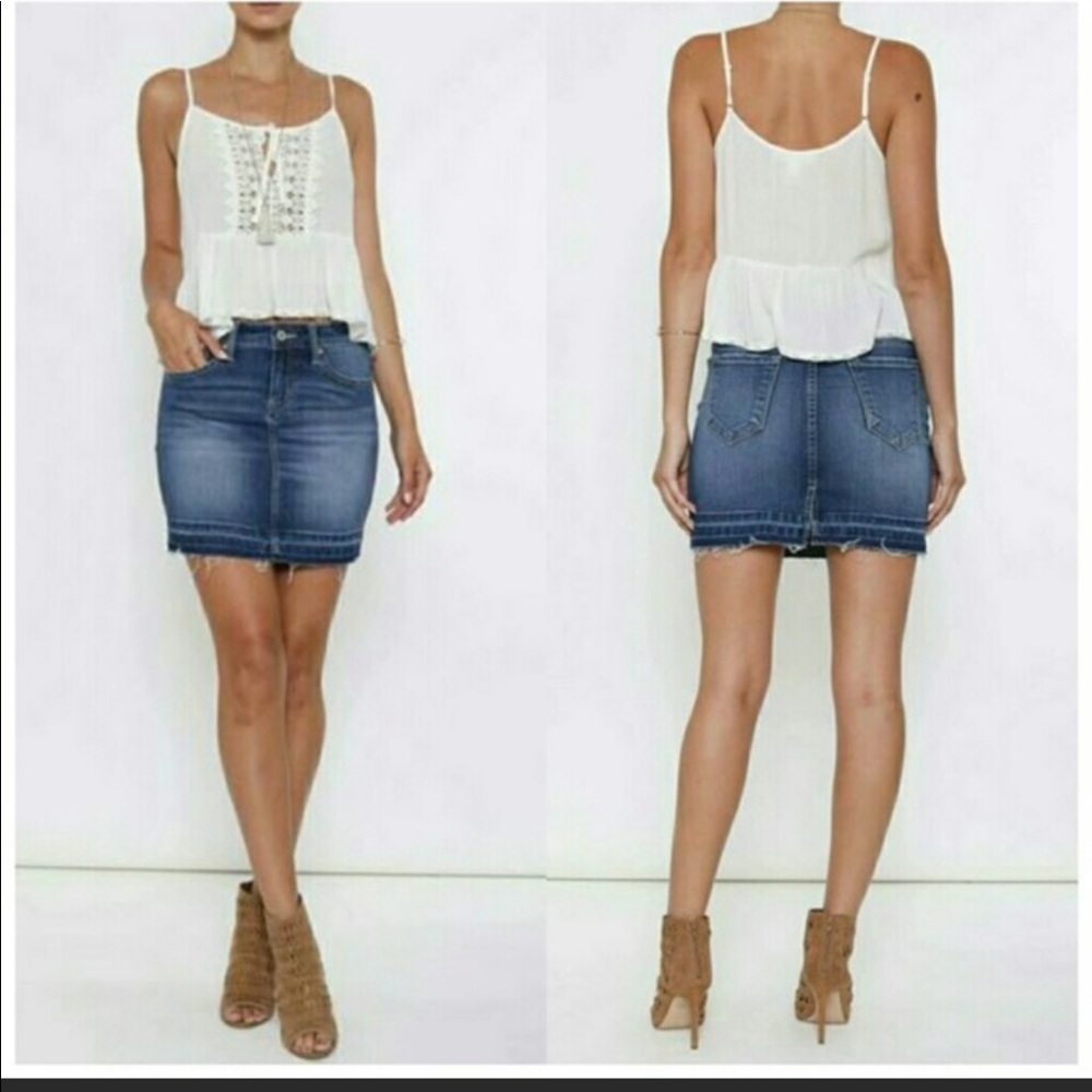 Stretch Distressed Denim Skirt
